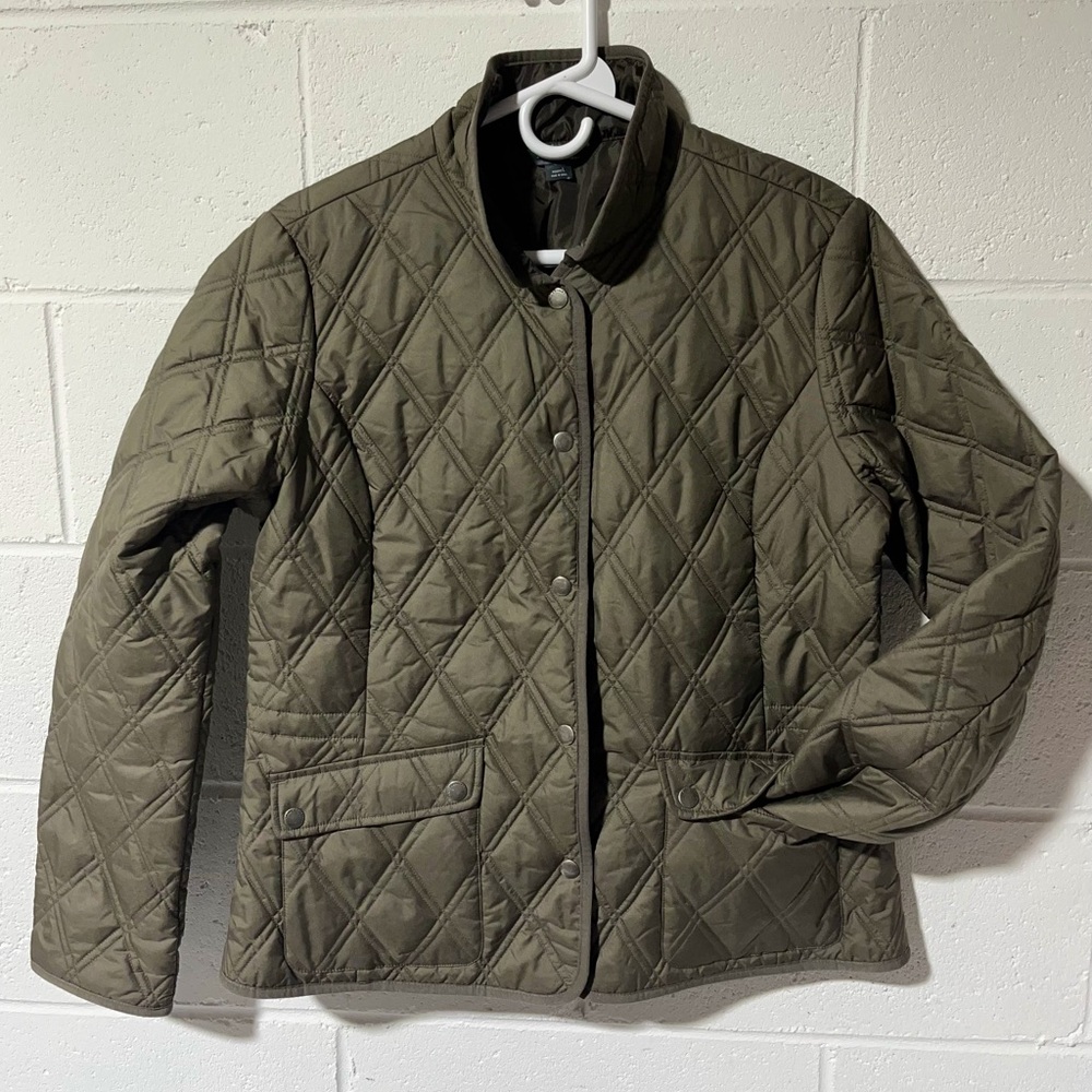 Eddie Bauer Quilted Riding Snap Closure Jacket Women’s Large Brown/Olive B1